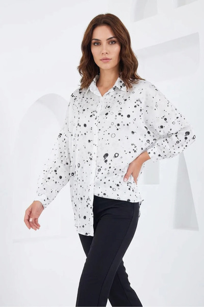 buğrahayalin Women's Oversize Patterned Satin Black and White Shirt