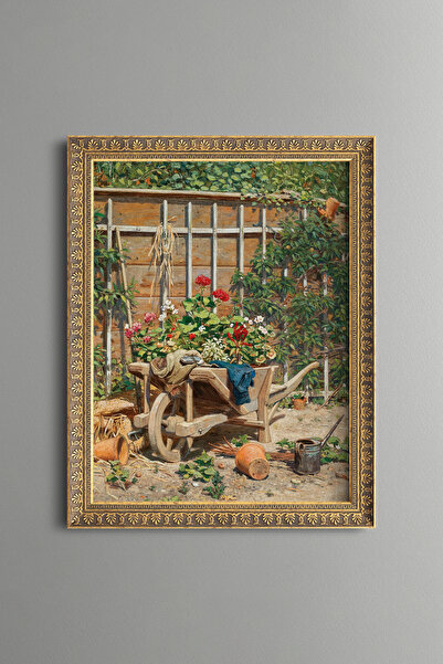 epiqart Flowers in a Garden Cart - Vintage Patterned Frame - Slim Model