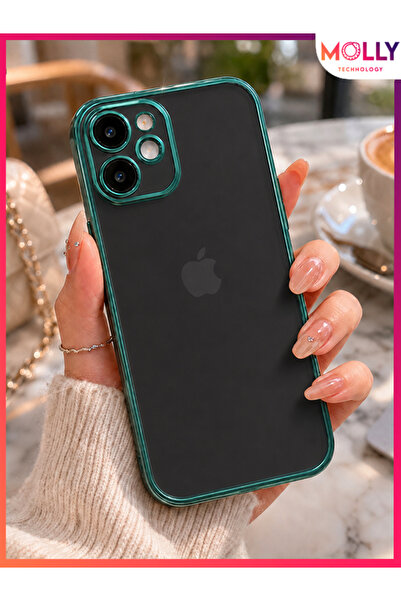 Molly iPhone 11 İçin Kenarları Metalik Yeşil Kare Köşeli Mat Şeffaf Silikon K...