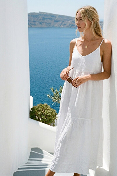LAGRANZE Comfortable Fit Linen Dress with Large Bow Detail on the Back