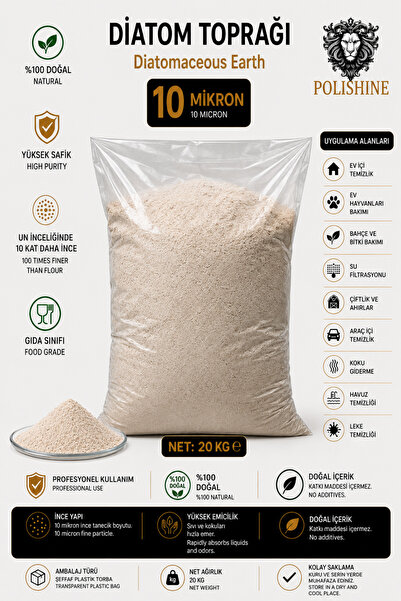 POLİSHİNE Diatom Toprağı | Kalsine Edilmiş |10 Mikron 20kg | Yüksek Saflık