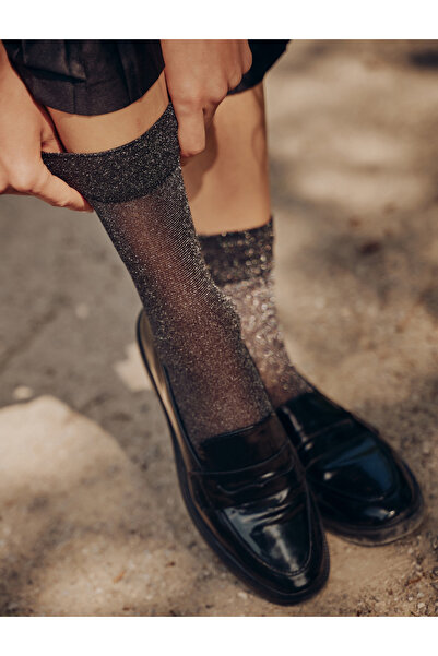 sosetaria Black lycra socks with metallic thread Gabriella 688 Tova 20 den