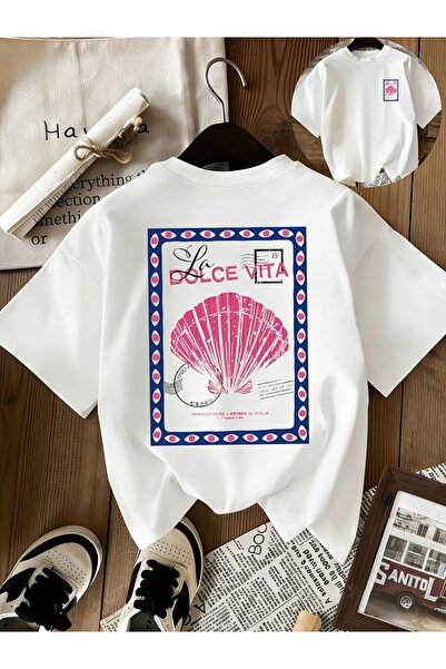 PAVRO Unisex Άνετο T-shirt με μικτό σχέδιο και στάμπα