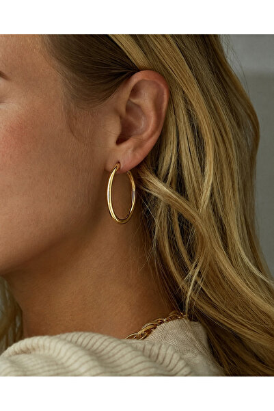 Markiz Takı Gold Plain Thin Hoop Earrings Pair 3.5 cm