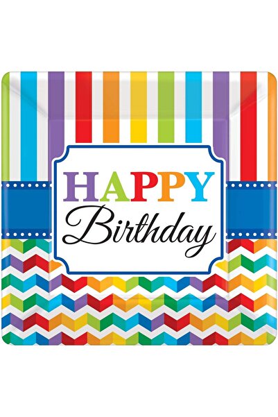 AMSCAN Bright Square Birthday Paper Plates, 10 Inch, Set of 8 Pieces, by Amsc...