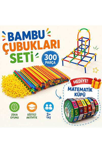 TOMBİ-X 300 Parça Bambu Çubukları Eğitici Zeka ve Tasarım Oyunu Matematik Küp...