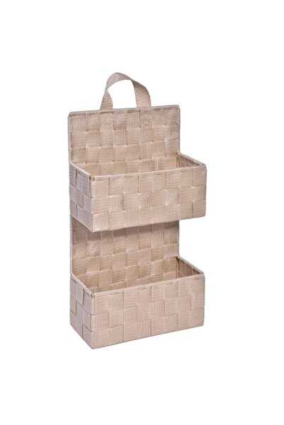Energetics Rattan-style hanging storage basket, 2 levels, cream, 21x38 cm