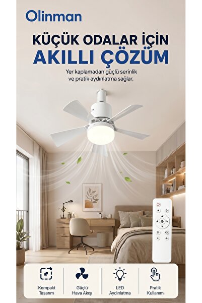 Olinman 5 Kanatli Lambali Tavan Vantilatoru | Uzaktan Kumandali Sessiz Fan
