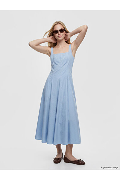 LC Waikiki Esvab • Modern & Distinctive Square Collar Waist-Slit Poplin Dress