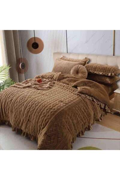 Alhabib bedding Lena Double Bedspread Brown Luxury Fur Suitable for 200X200Cm...