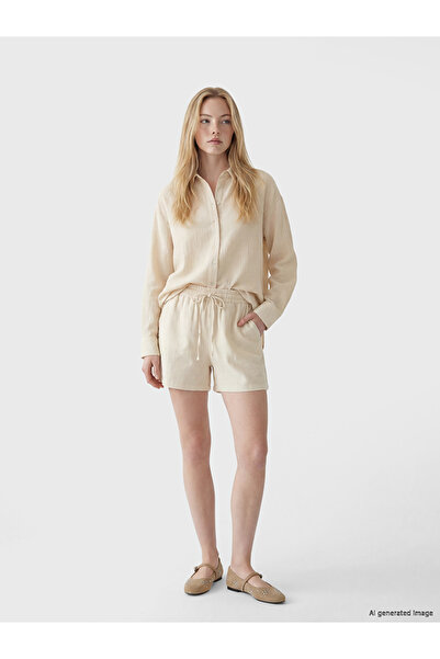 LC Waikiki Beige Elastic Waist Muslin Women's Shorts