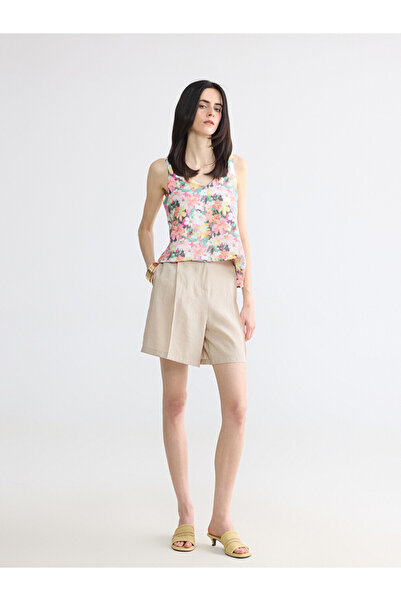 LC Waikiki Beige Modal Blend Pleated Women's Shorts