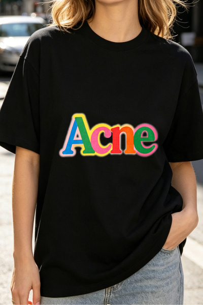 Fleck Womens T Shirts Acne Logo Colorful Print Casual Streetwear Style