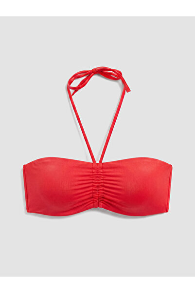 LC Waikiki Kırmızı Çıkarılabilir Pedli Büzgülü Kadın Bikini Üst