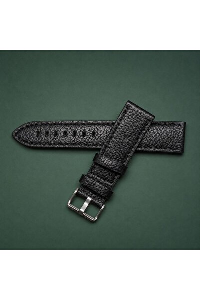 Genvine leather 22MM SİYAH FLOTER DESENLİ HAKİKİ DERİ SAAT KORDONU