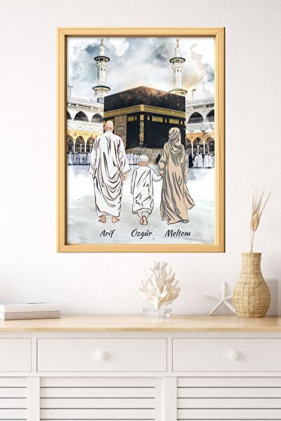 benden olsun Kişiye Özel Kabe Temalı İsimli Aile Tablosu Hac Umre Dönüşü Anne...
