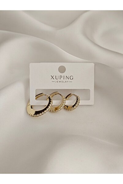 Zivazer Store Kadın kararmaz xuping 3'lü 14k gold renk halka küpe