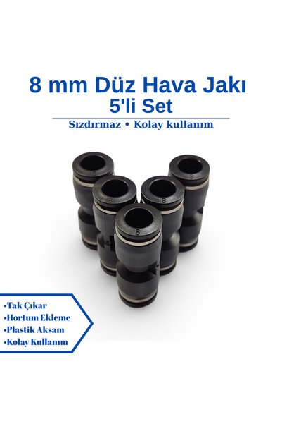BROTECH 8mm Düz Hava Jakı - Dişsiz Hortum Ekleme Rakoru (5'li Ekonomik Set)
