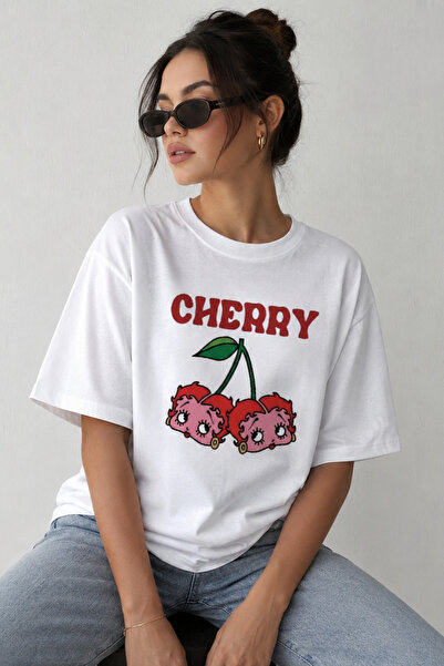 ArtYus Cherry Character Printed Unisex Oversize T-Shirt – Cotton Crew Neck Ca...