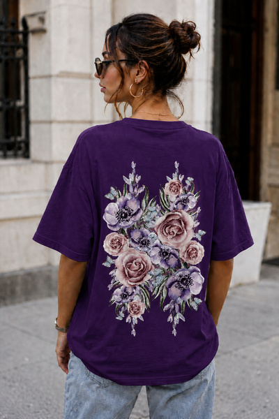 ArtYus Μπλουζάκι Unisex Oversize με στάμπα στην πλάτη με ανθοδέσμη – Βαμβακερ...