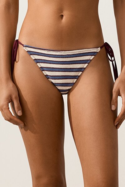 Oysho Fiyonklu orta kesim çizgili crochet bikini altı