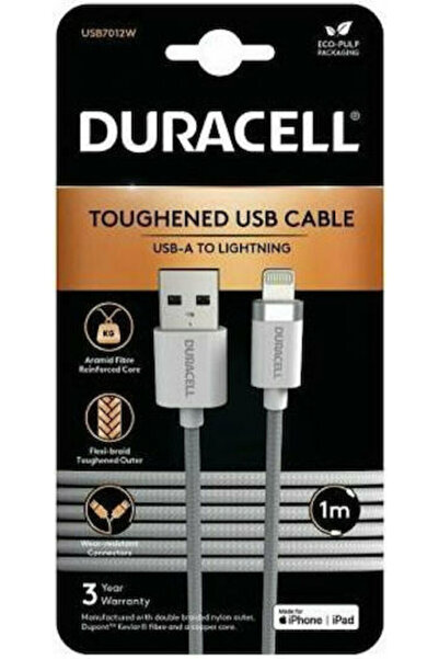 Duracell Καλώδιο USB-A σε Lightning Πλεγμένο με Κέβλαρ Λευκό 1μ (USB7012W)