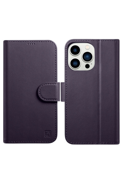 ICARER Husă portofel din piele 2 în 1 pentru iPhone 14 cu clapetă anti-RFID
