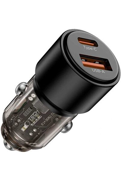 Tech-Protect Cc03 Φορτιστής Αυτοκινήτου με Θύρες: 1xUSB 1xType-C, Μαύρο Χρώμα