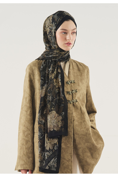 Freshscarfs Μαλακό σάλι από βισκόζη με φλοράλ σχέδιο Legacy, μαύρο