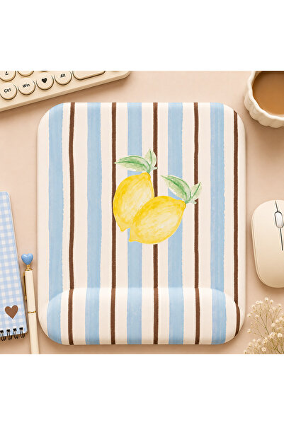matizya Limon Desenli Kare Bilek Destekli Mousepad 19x23 cm Pastel Çizgili Er...