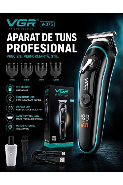 VGR Professional Hair Clipper V-075, Beard and Contour Trimmer, LED Display, ...