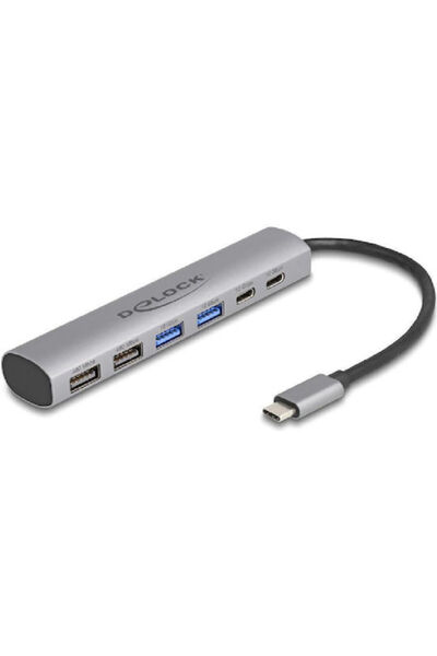 DELOCK Διανομέας USB 2.0 με 6 θύρες USB και σύνδεση USB-C Κωδικός Γκρι: 64232