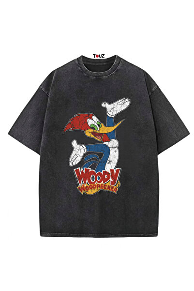 Toum Tricou vintage, retro, unisex, supradimensionat, cu aspect uzat.