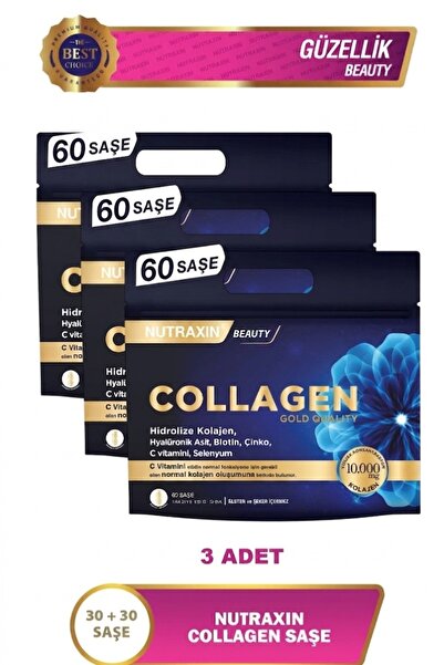 Nutraxin Collagen 60 Saşe 10.000 Mg Tip 1 Tip 3 Çanta Set x 3 adet