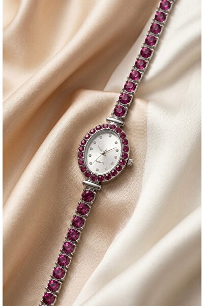 KLISHE Butik Valentina Women's Steel Watch Silver Color Claret Stone Detailed...