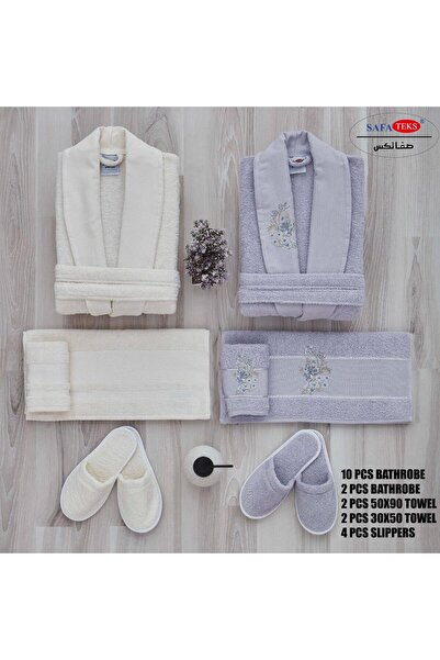 Roya Embroidery 10Pcs Bathrobe Set 100% Cotton