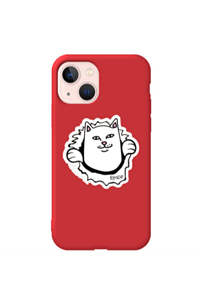 Other Apple iPhone 13 White cat Red Colored Silicone TPU Θήκη