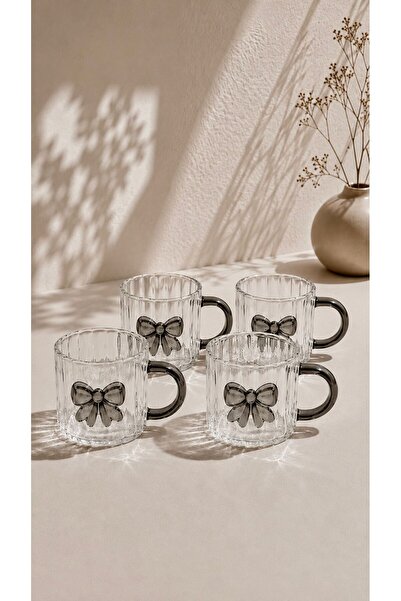 Maloria Luxury Bow Crystal Transparent Glass Set with Beaded Handles |   4 Pi...