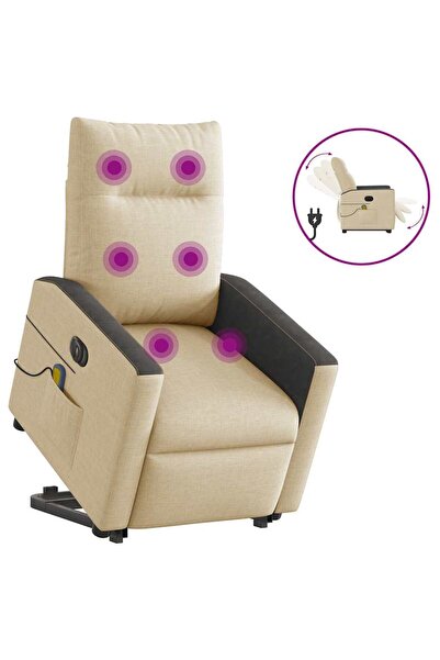 vidaxl Fotoliu electric de masaj rabatabil cu ridicare, crem, textil