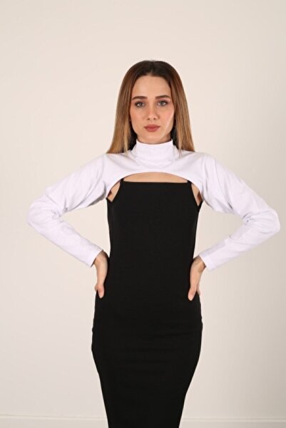 LA SEFA Stand Collar Neck Collar Sleeves - White Long Sleeve Neck Collar Hija...
