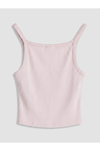 LC Waikiki Pink U-Neck Women's Ribbed Crop Top