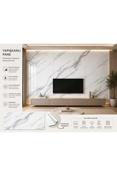 kurt41 6 Adet, 30x60cm Gold Damar Mermer Desenli Kendinden Yapışkanlı Banyo P...