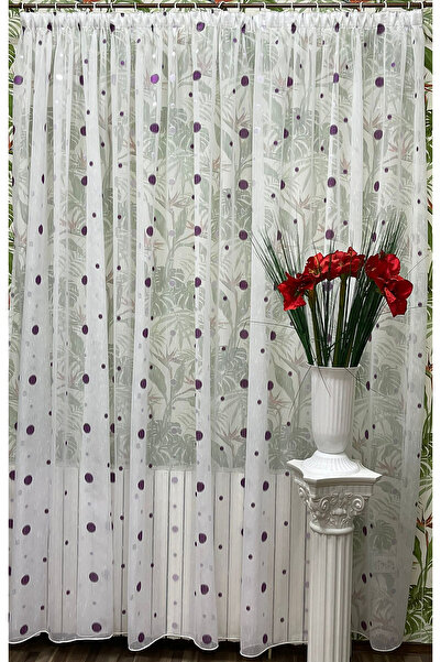 Liz Line Perdea brodata mecanic, culoare alb/mov, 350x245cm, din colectia Esf...