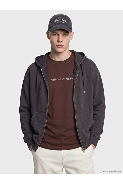 LC Waikiki Nevavm Men's Hooded Zipper Sweatshirt with Difference in Color
