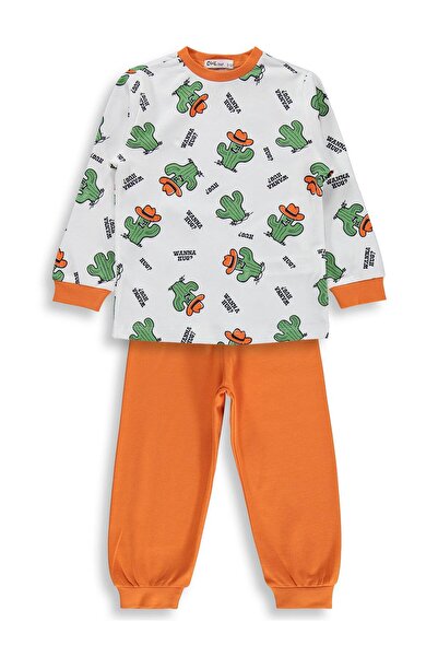 Civil Boys Cactus Printed Pajama Set for 2-5 Years - Orange