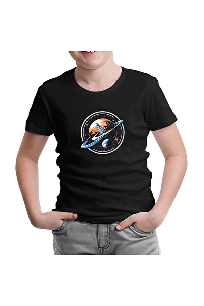 Lord T-Shirt Rocket from Earth to Space Printed Black Kids Tshirt