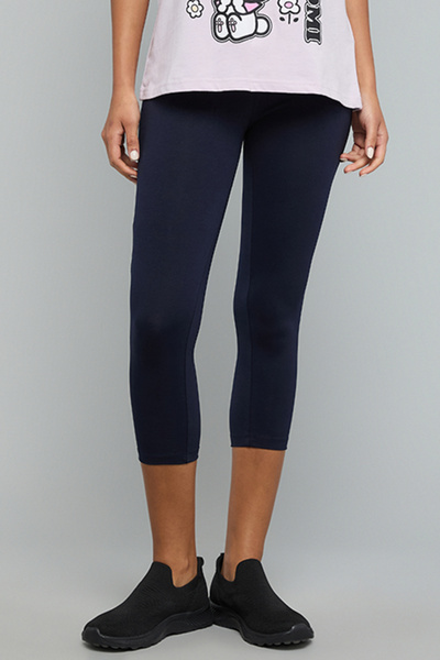 R&B Solid 3/4 Leggings with Elastic Waist