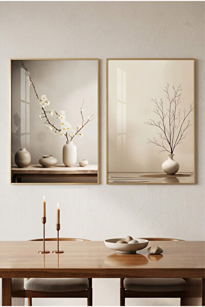 sayetablo The Serene Diptych - Gerçek Cama Baskı Gold Alüminyum Metal Çerçeve...