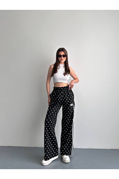 Butik Women's Polka Dot Wide Leg Loose Fit Trousers with Side Stripes - Comfo...
