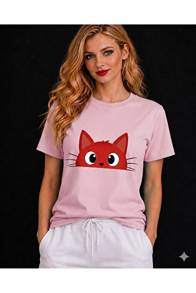 VODEXA Unisex Oversize T-Shirt Brown Cat Printed 100% Cotton T-Shirt Comforta...